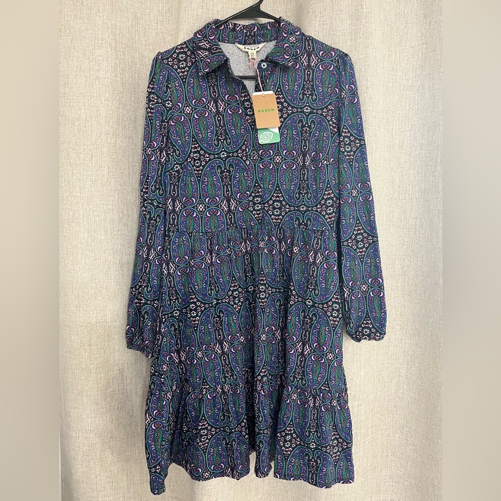 Boden Women's Long Sleeve Paisley Dress - Blue and Purple